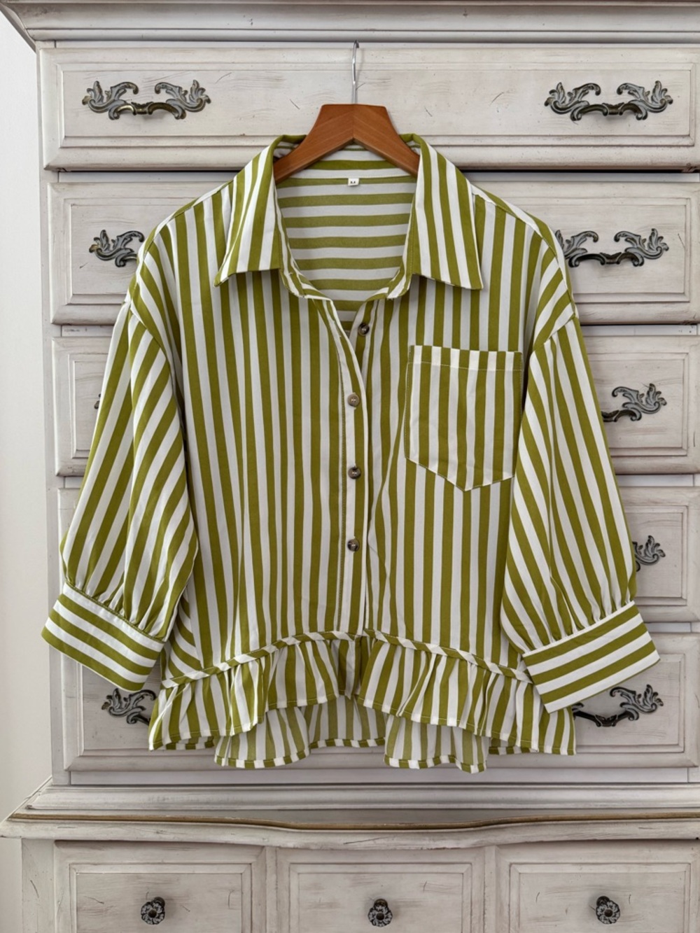 Vici Lime Green Striped Button Shirt